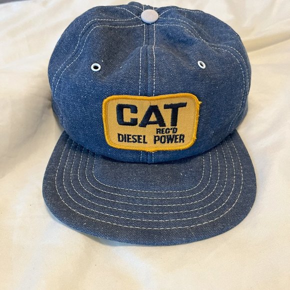 Mens Vintage CAT Denim Trucker Hat - Picture 1 of 2